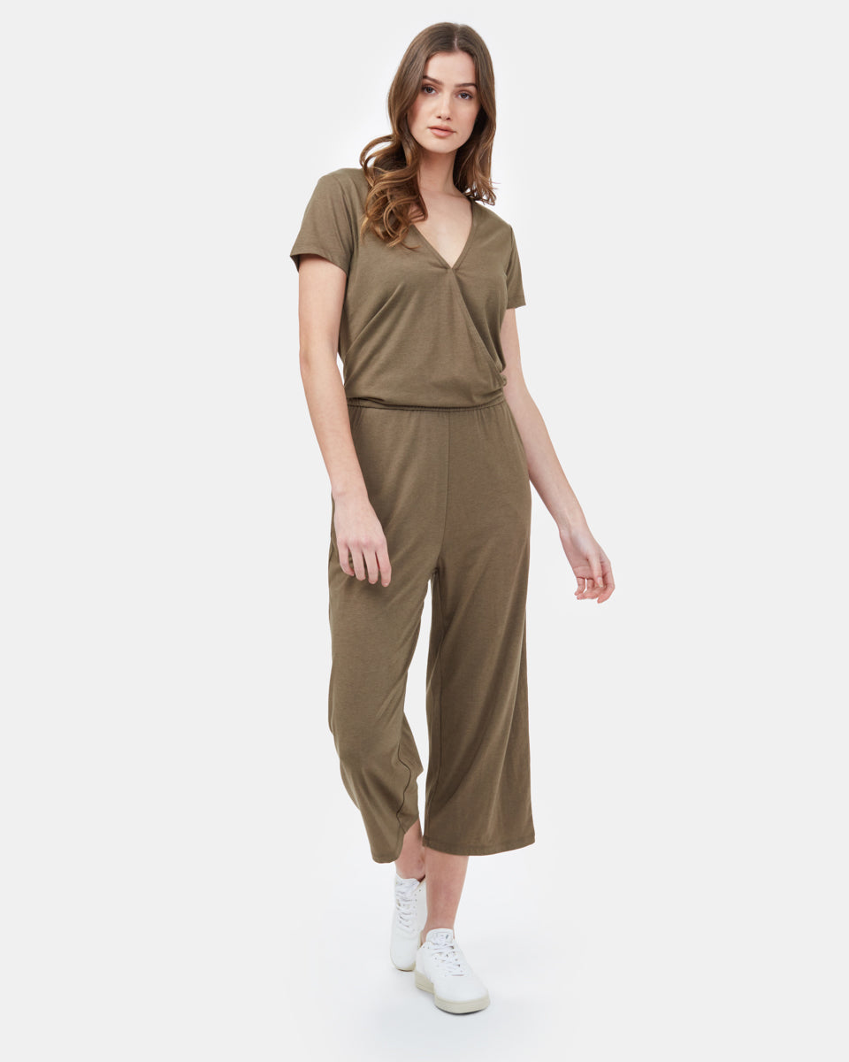 Green Women's V-Neck Knit Jumpsuit