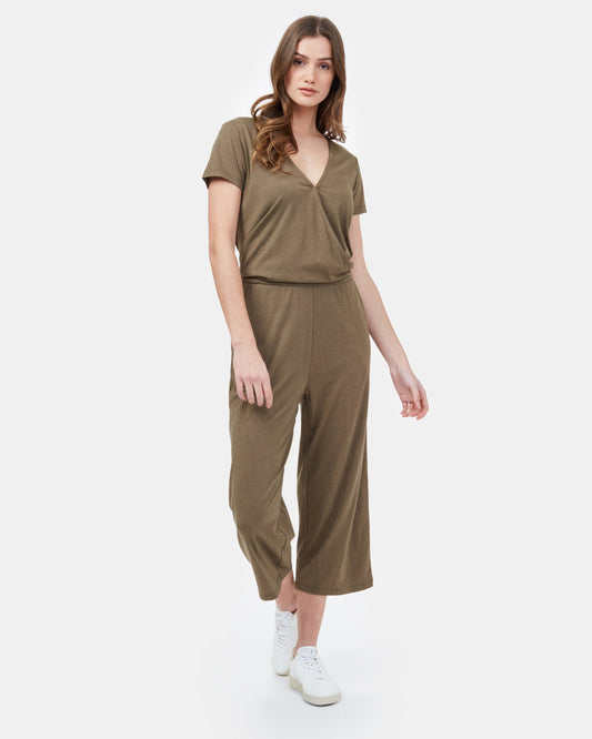 Green Women's V-Neck Knit Jumpsuit
