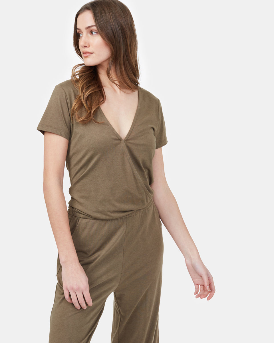 Green Women's V-Neck Knit Jumpsuit