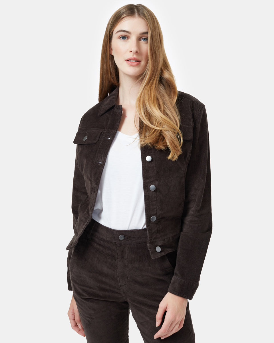 Green Womens Button-Up Corduroy Jacket