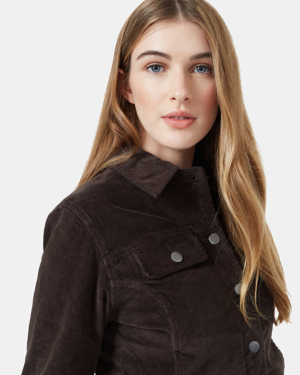 Green Womens Button-Up Corduroy Jacket