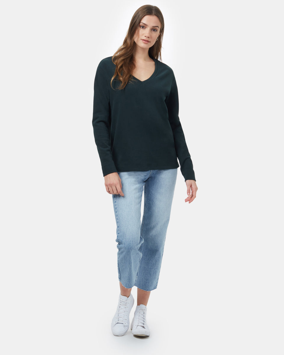 Green Womens V-Neck Fleece Top