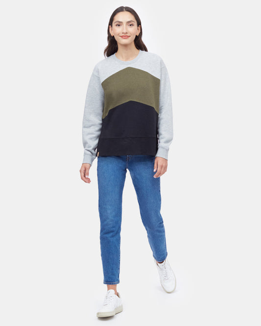 Green,Gray Women's Stripe Crew Neck Sweatshirt