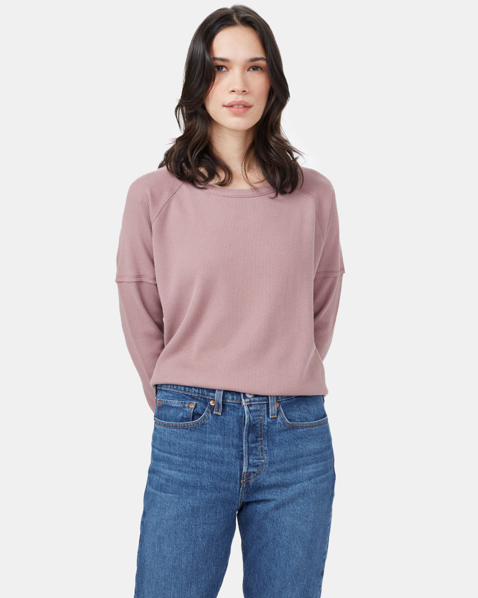 Purple Women's Waffle Knit Longsleeve Top 