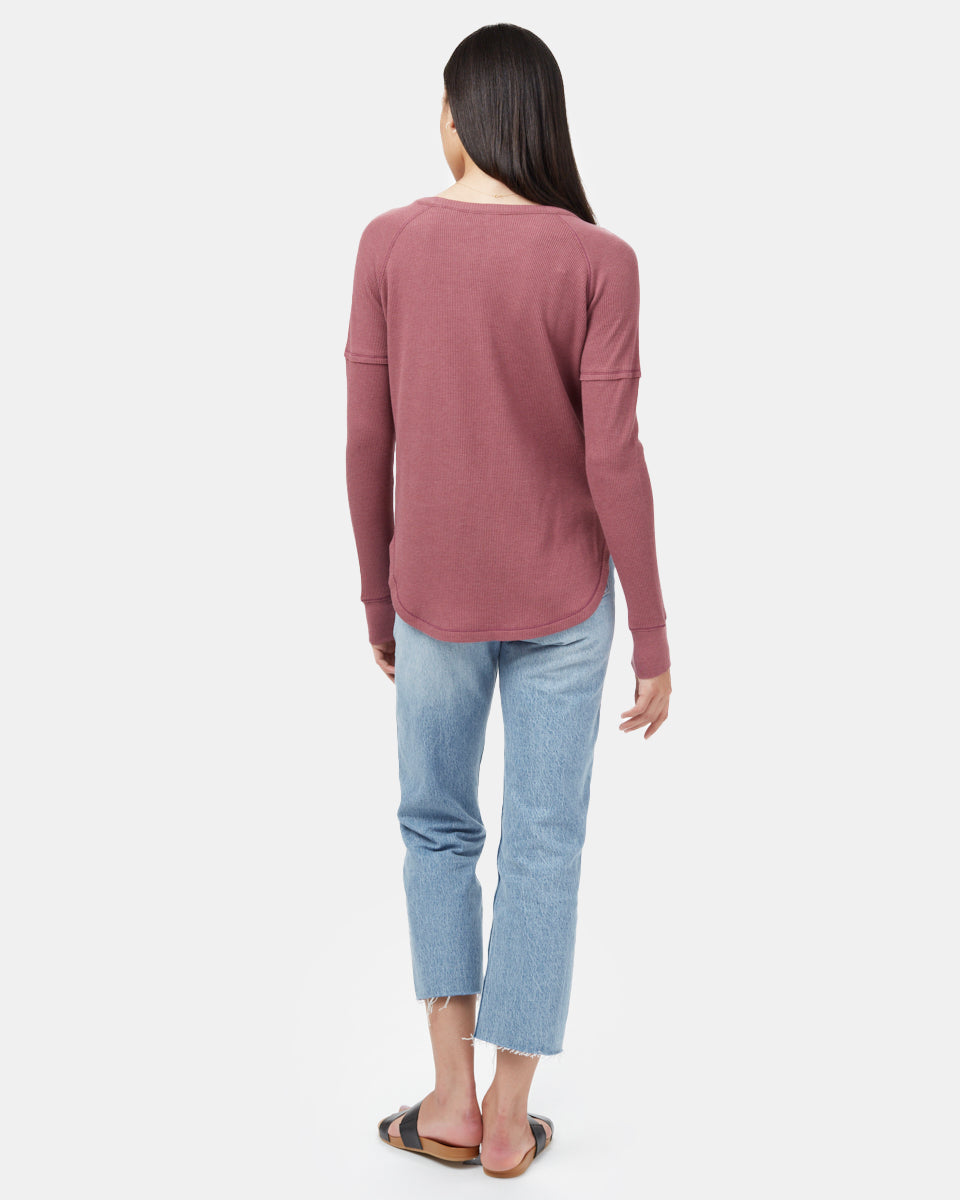 Red Women's Waffle Knit Longsleeve Top 