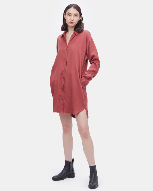 Red Women's Loose-Fit Mid-Length Shirt Dress