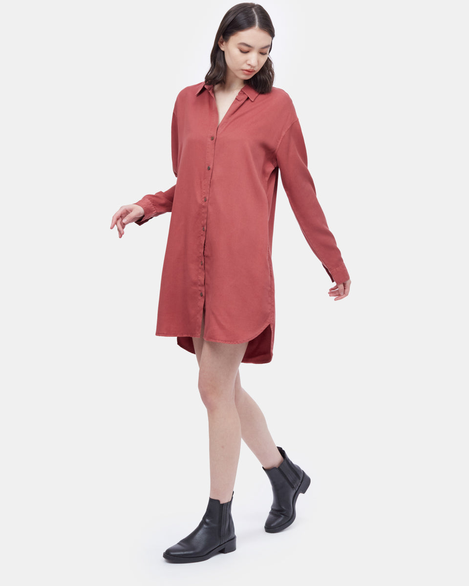 Red Women's Loose-Fit Mid-Length Shirt Dress