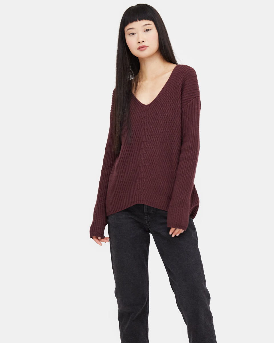 Red Women's Organic Cotton V-Neck Jumper