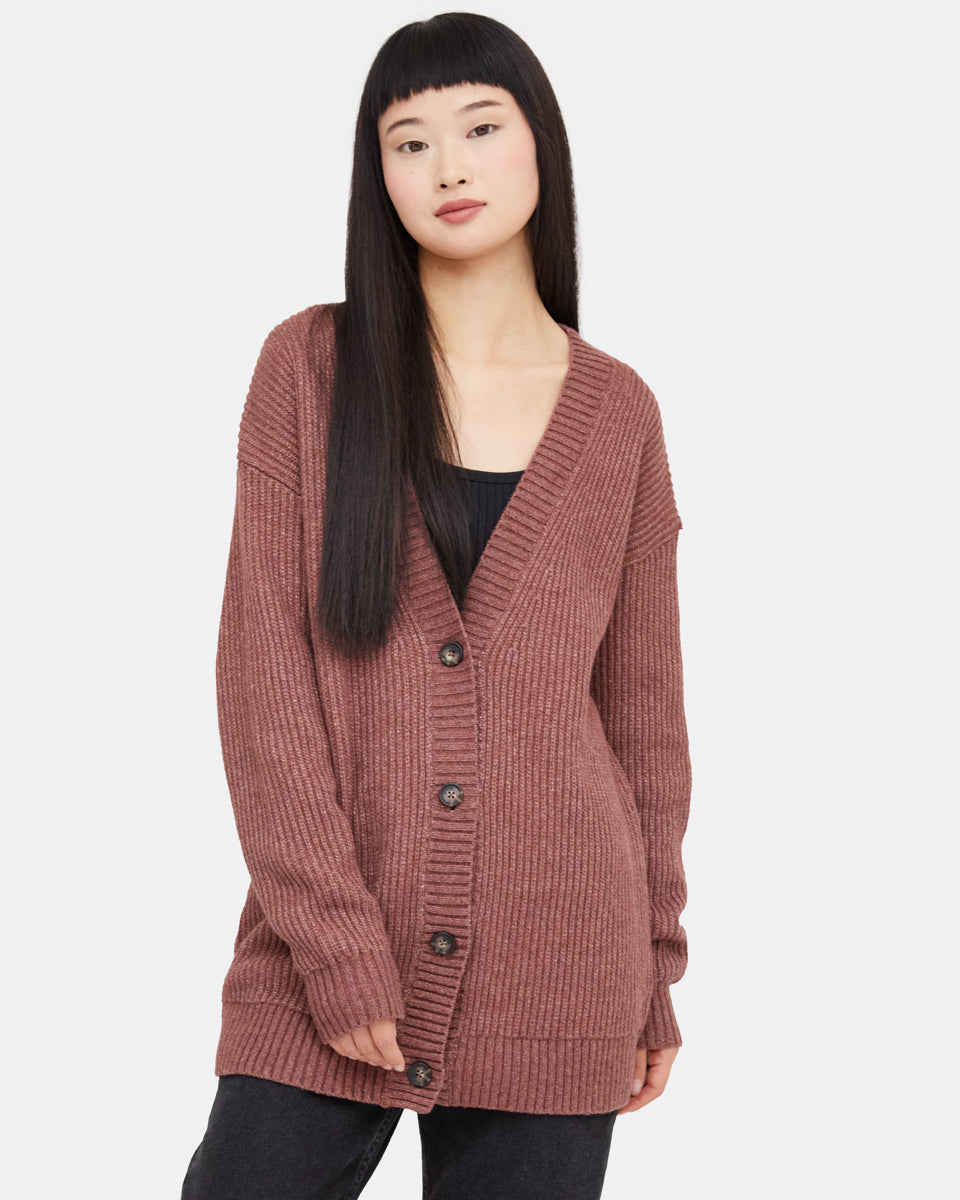 Red Women's Oversized Long Wool Cardigan