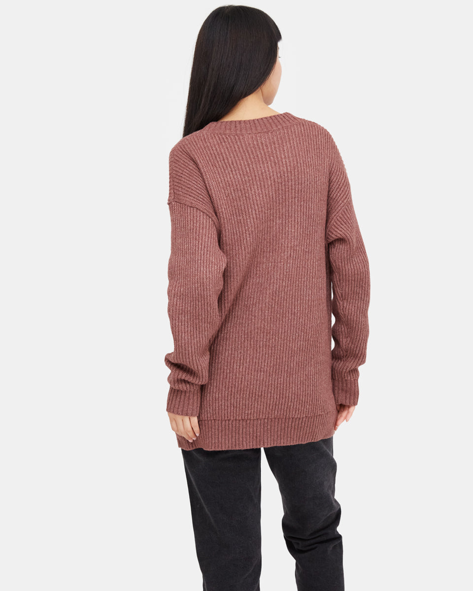 Red Women's Oversized Long Wool Cardigan