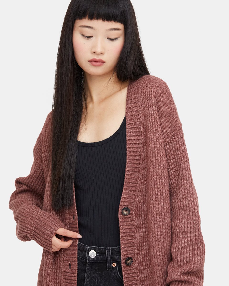 Red Women's Oversized Long Wool Cardigan