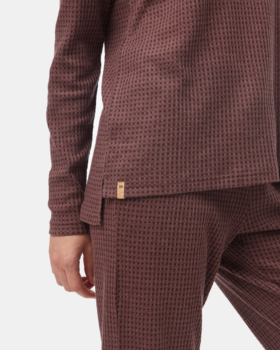 Red Women's Waffle Knit V-Neck Top