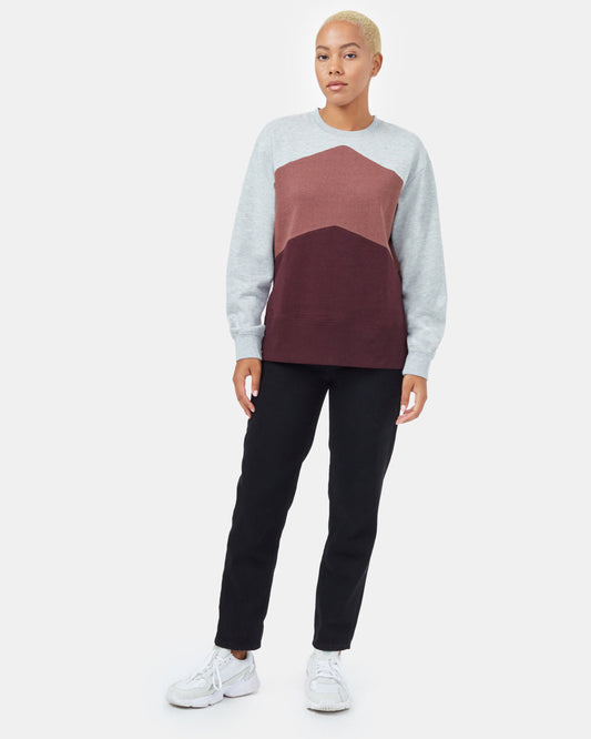 Red,Gray Women's Stripe Crew Neck Sweatshirt