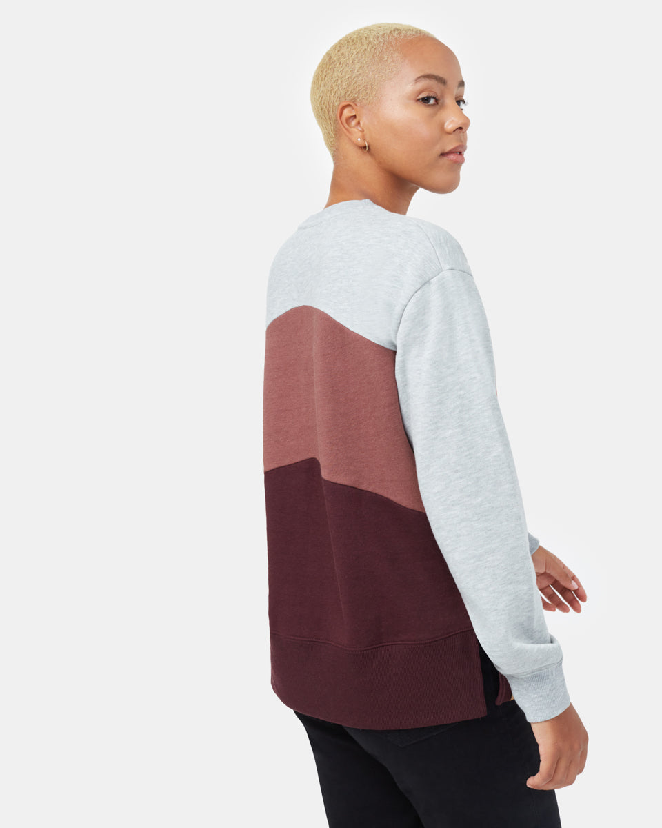 Red,Gray Women's Stripe Crew Neck Sweatshirt