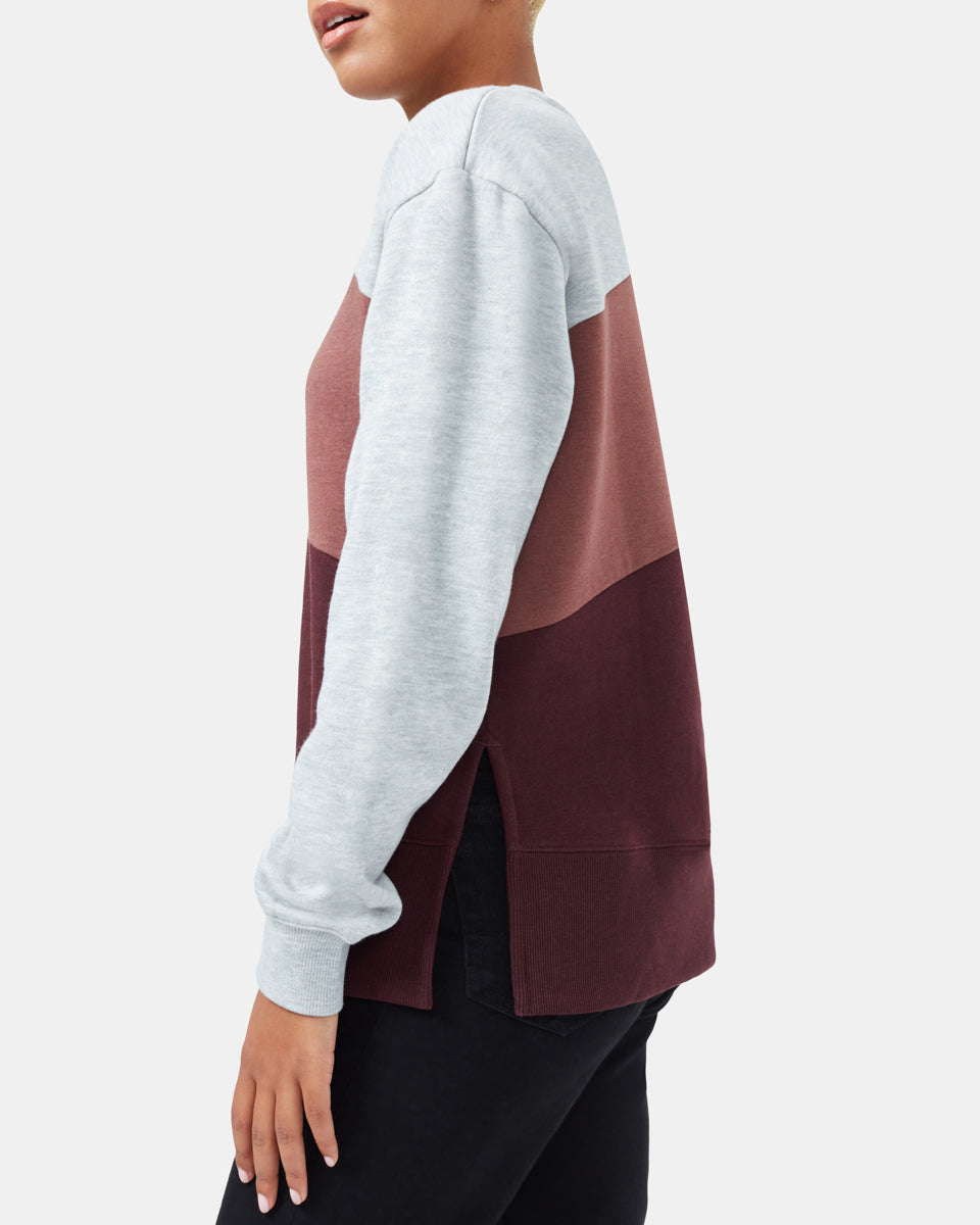 Red,Gray Women's Stripe Crew Neck Sweatshirt