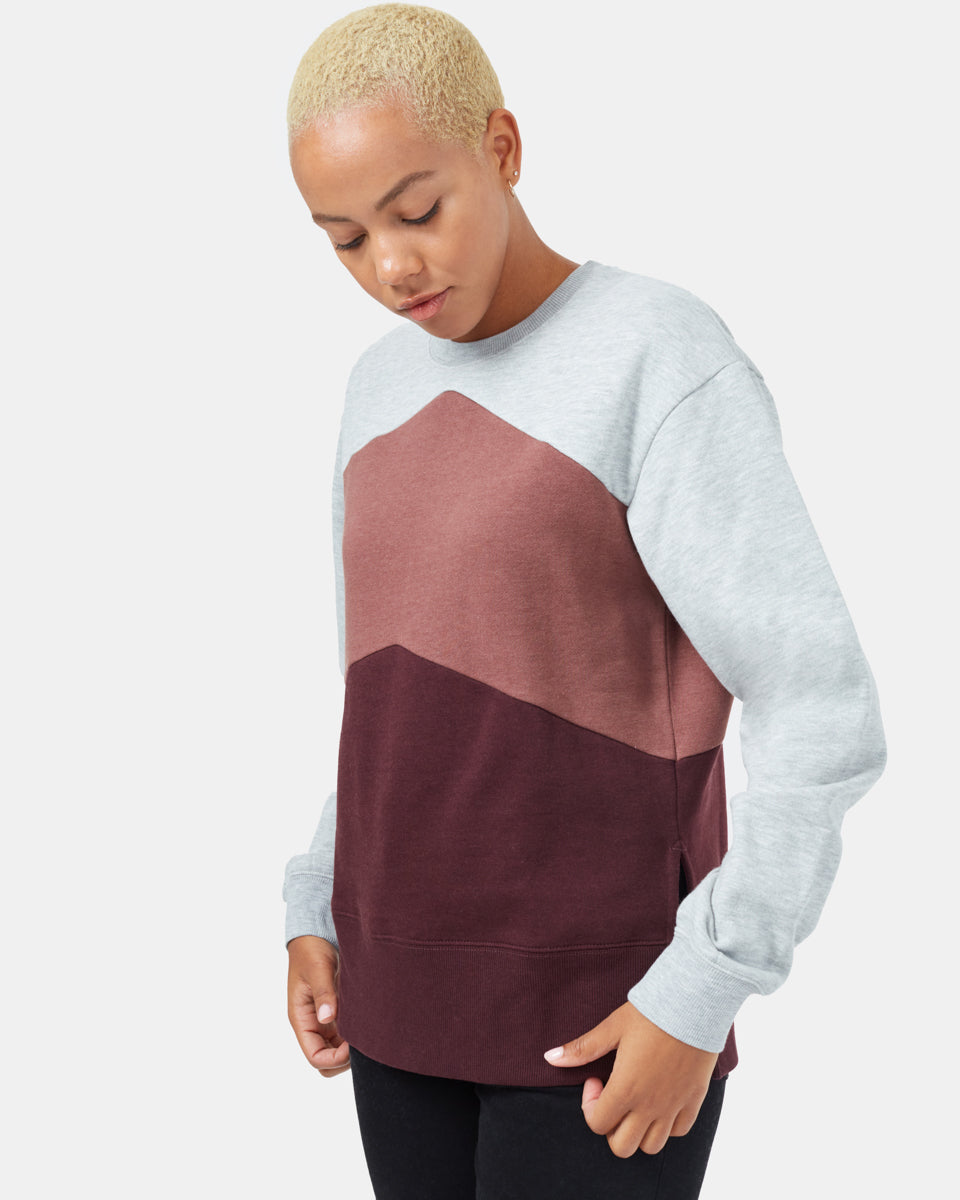 Red,Gray Women's Stripe Crew Neck Sweatshirt