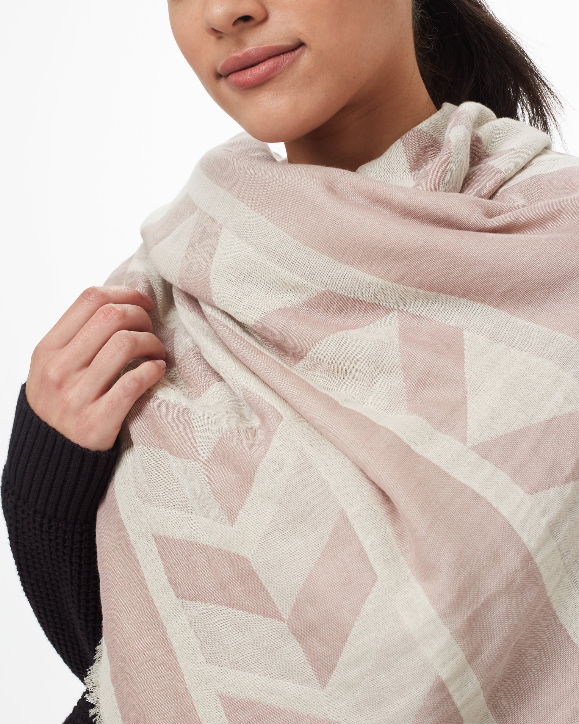 White Organic Cotton Pattern Blanket Scarf