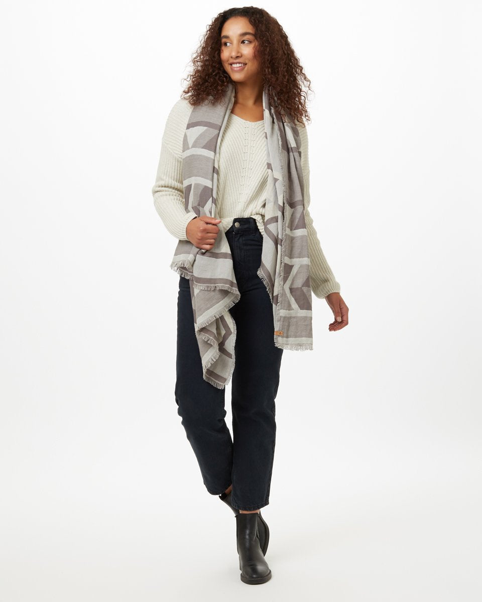 White Organic Cotton Pattern Blanket Scarf