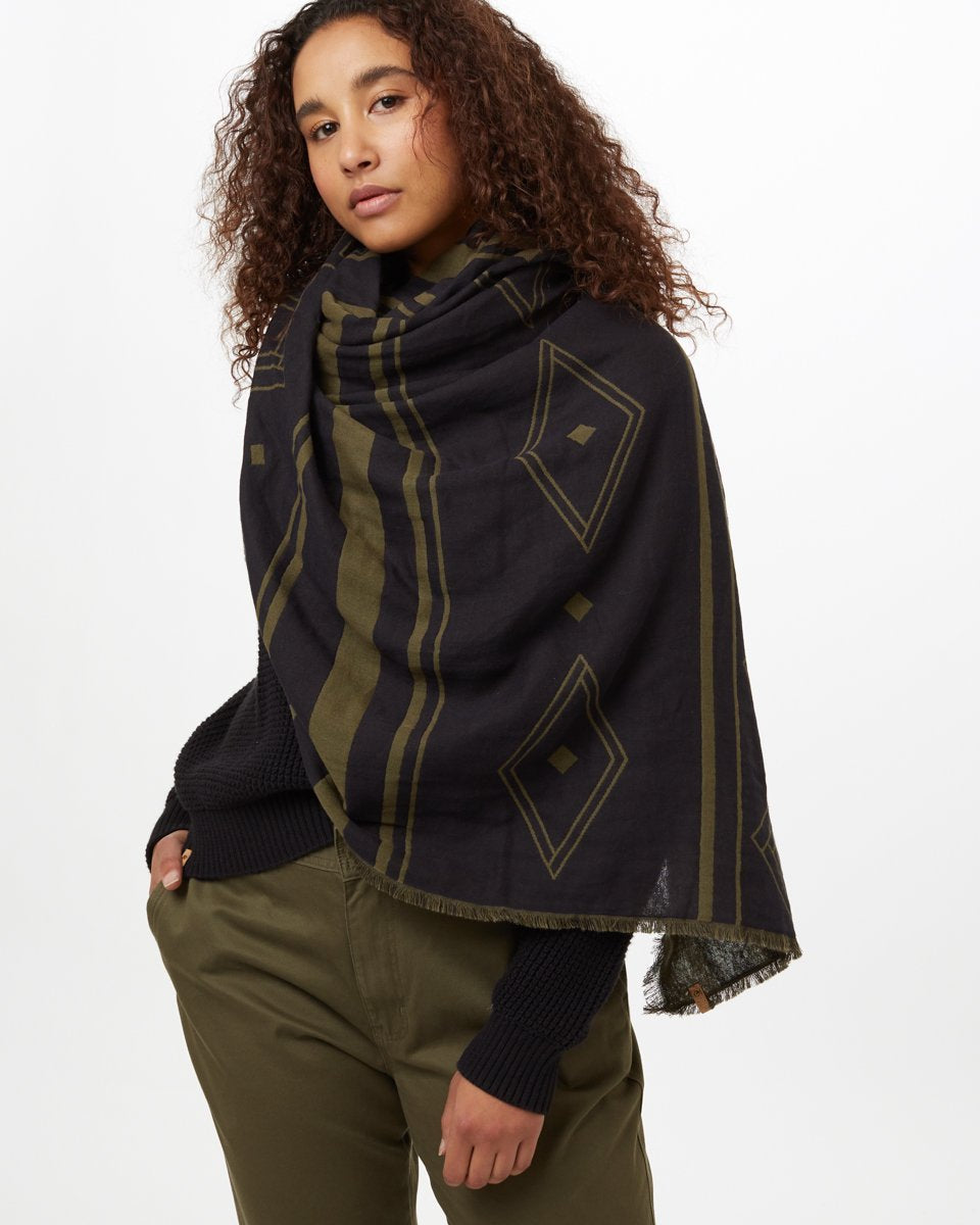 Black,Green Organic Cotton Pattern Blanket Scarf