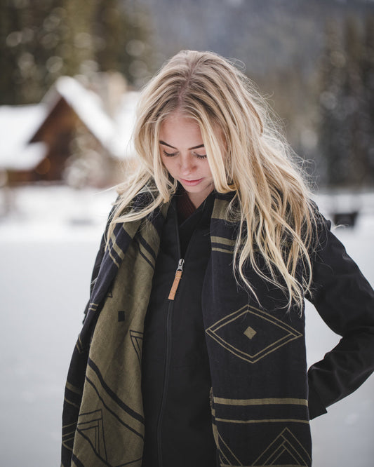 Black,Green Organic Cotton Pattern Blanket Scarf
