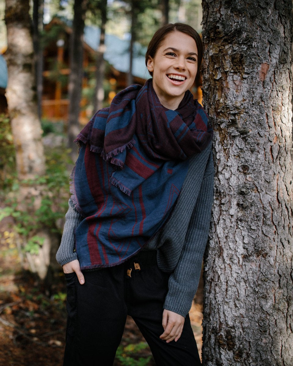 Blue,Red Organic Cotton Pattern Blanket Scarf