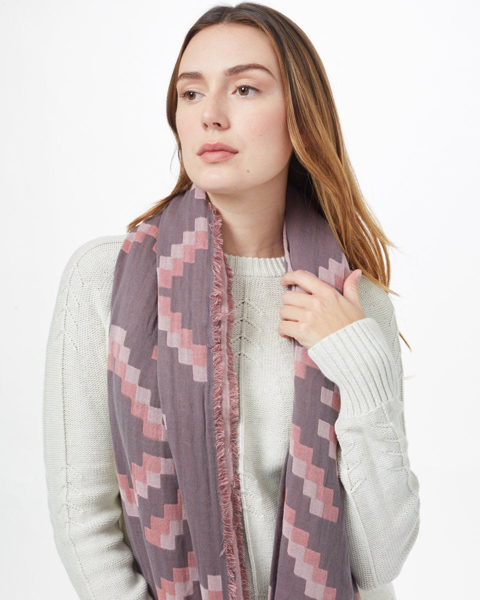 Gray,Pink Organic Cotton Pattern Blanket Scarf