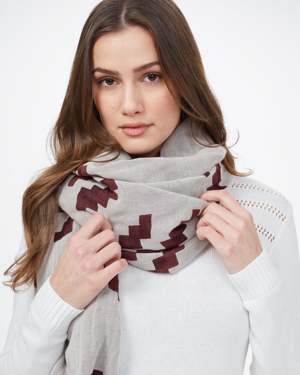 Gray Organic Cotton Pattern Blanket Scarf