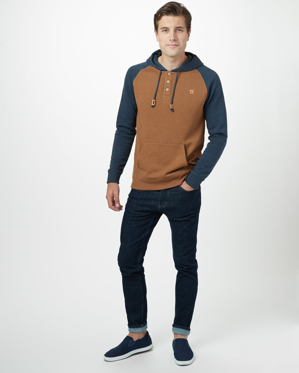 Blue,Brown Organic Cotton Button Hoodie