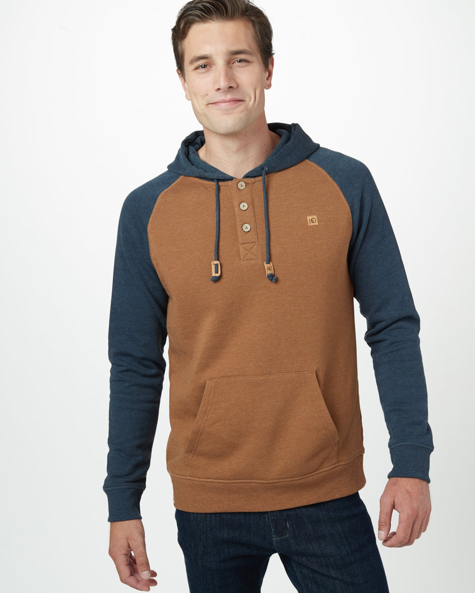 Blue,Brown Organic Cotton Button Hoodie