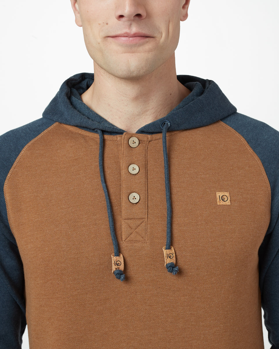 Blue,Brown Organic Cotton Button Hoodie