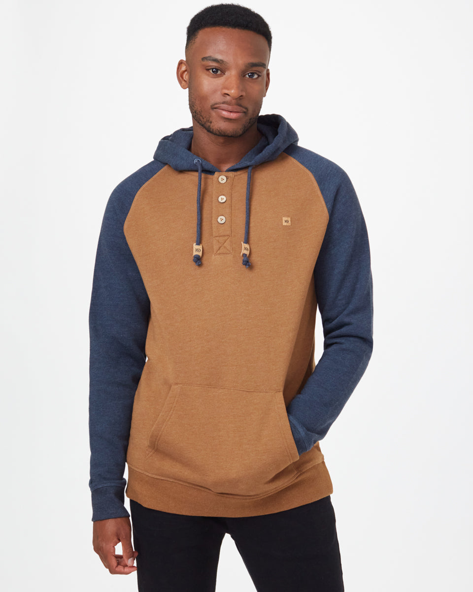 Blue,Brown Organic Cotton Button Hoodie