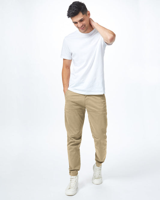 Beige Men's Organic Cotton Twill Joggers