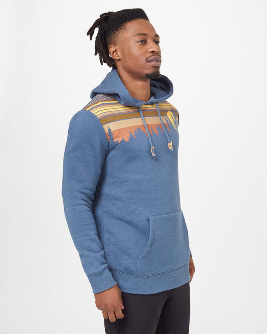 Blue Retro Graphic Pullover Hooide