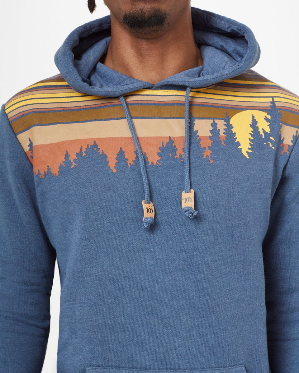 Blue Retro Graphic Pullover Hooide