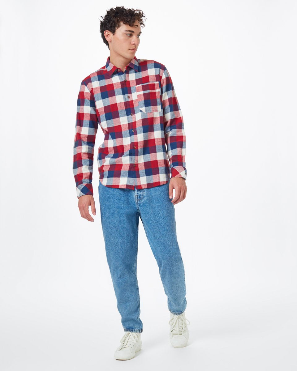 Blue Men's Plaid Flannel Button-Up Shirt