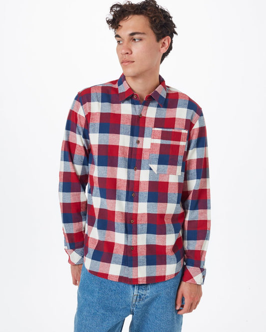 Blue Men's Plaid Flannel Button-Up Shirt