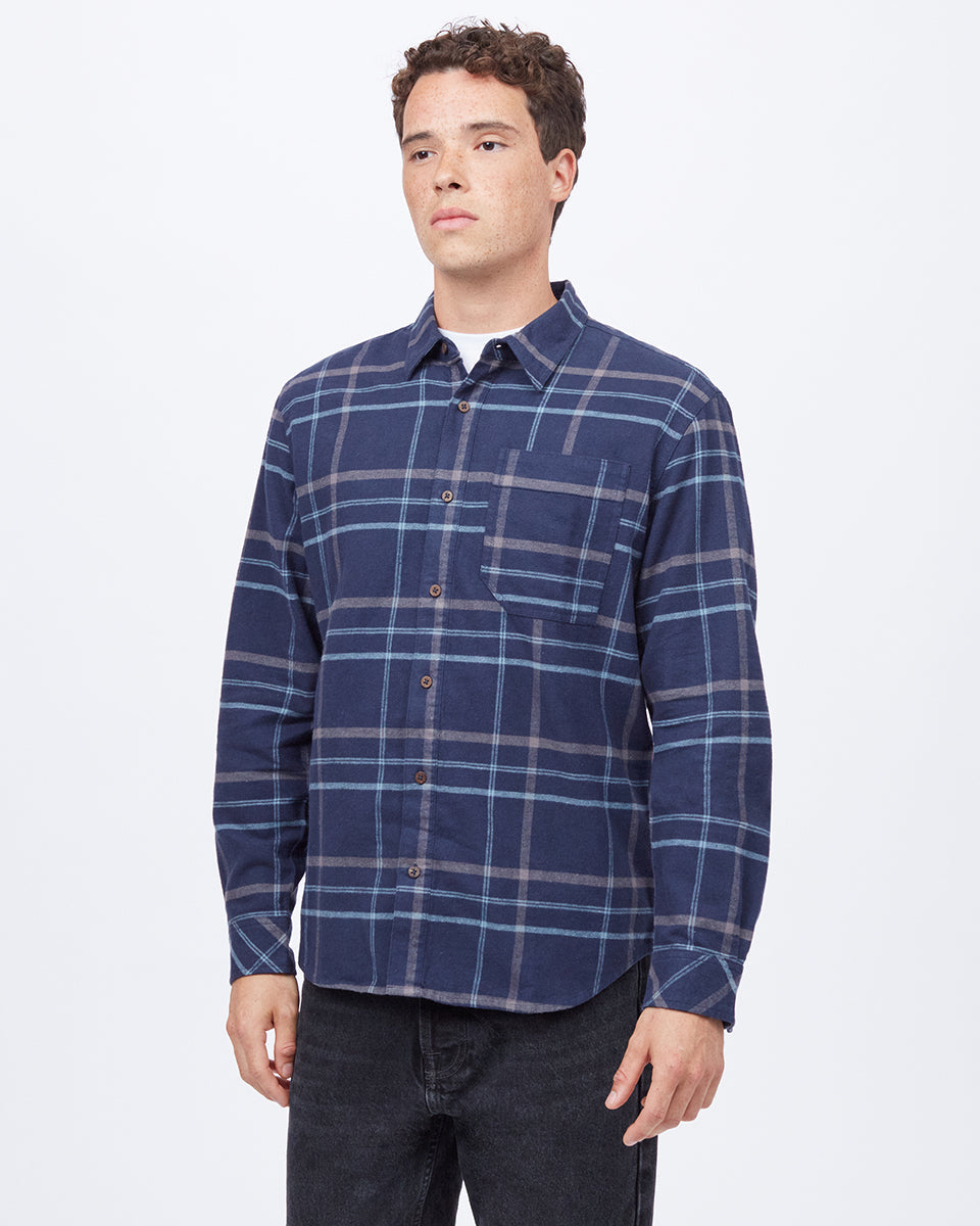 Blue Men's Plaid Flannel Button-Up Shirt