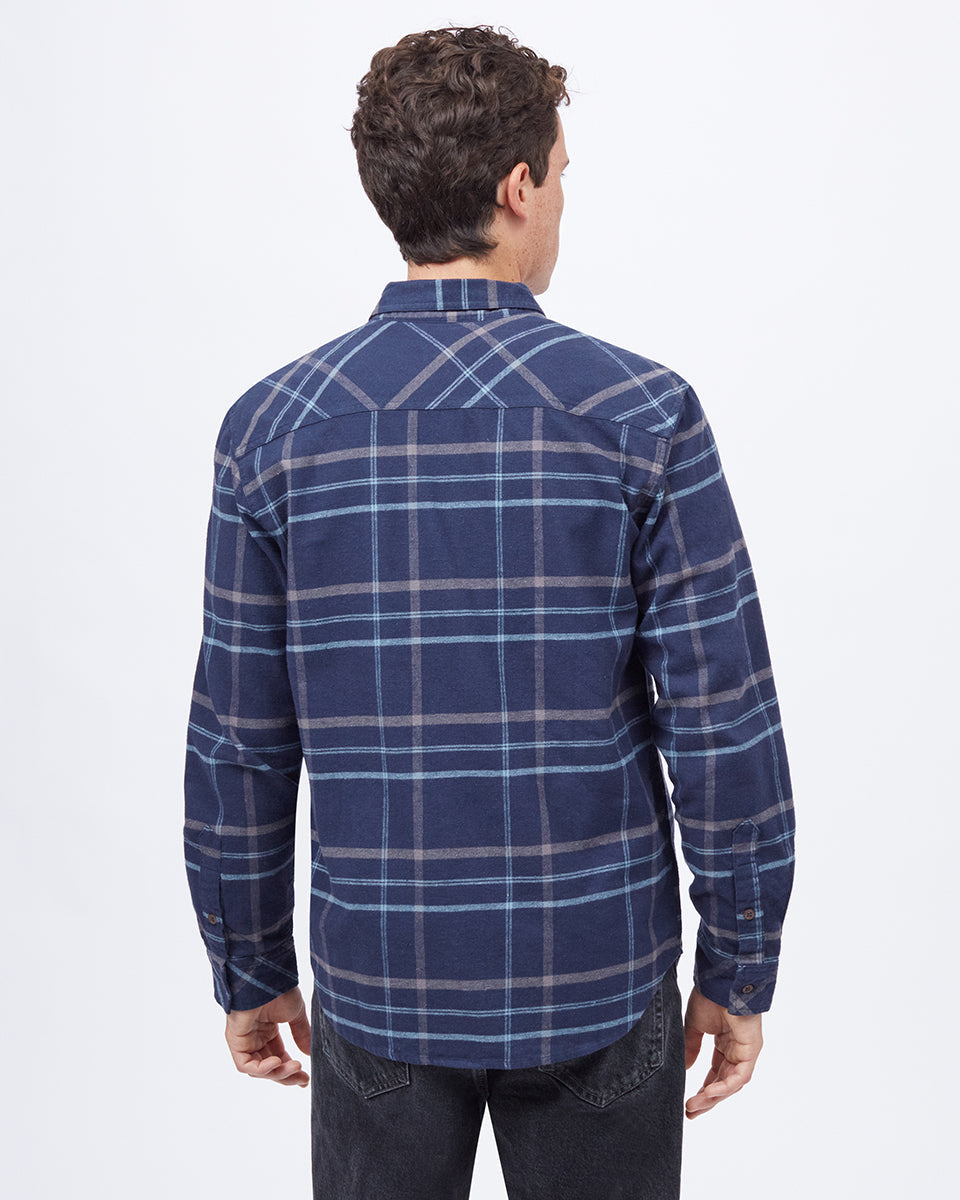 Blue Men's Plaid Flannel Button-Up Shirt