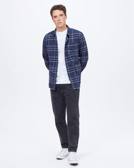 Blue Men's Plaid Flannel Button-Up Shirt