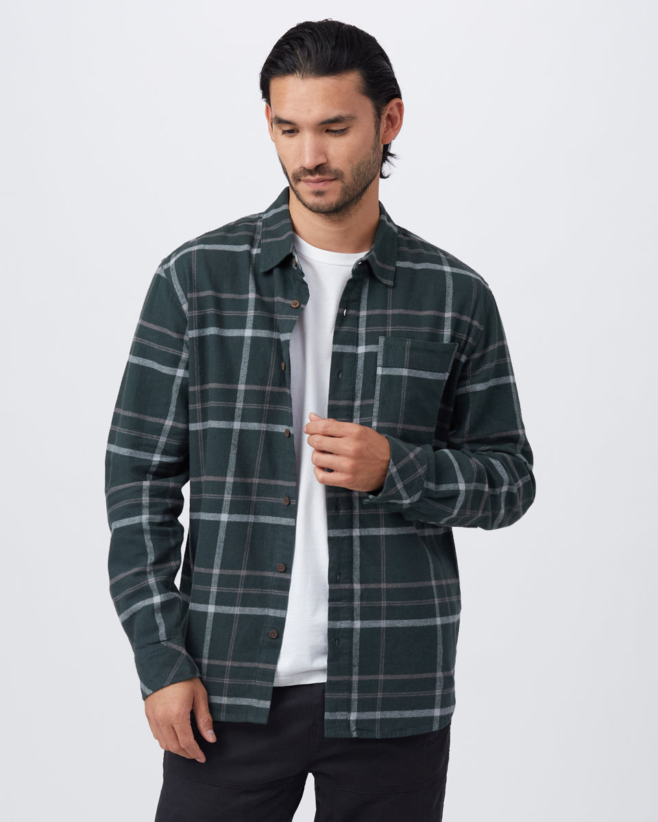 Green Men's Plaid Flannel Button-Up Shirt