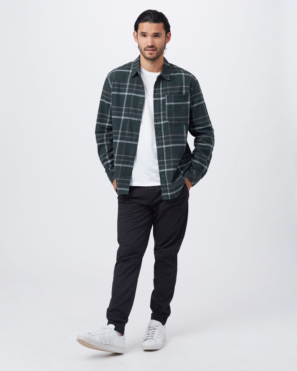 Green Men's Plaid Flannel Button-Up Shirt