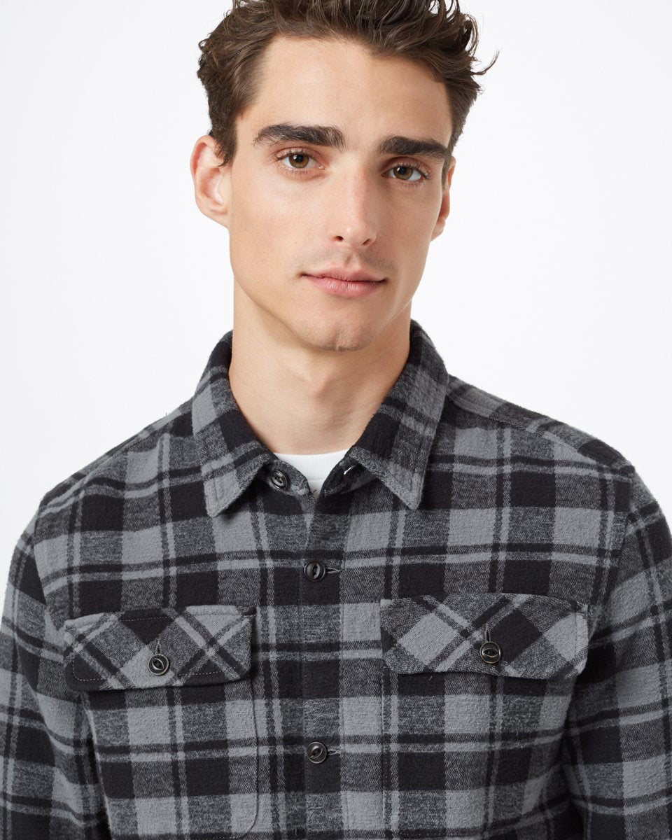 Black Men's Plaid Long Sleeve Button-Up