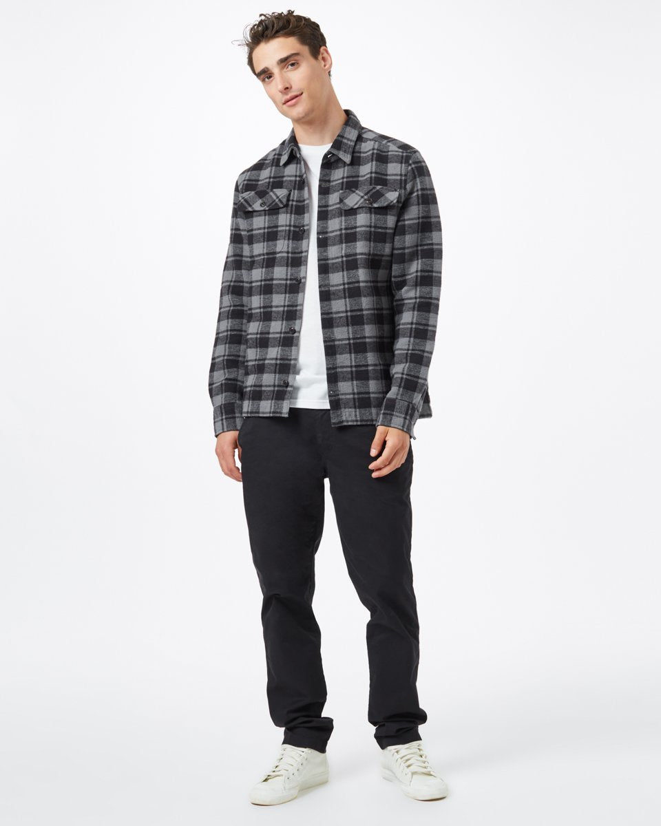 Black Men's Plaid Long Sleeve Button-Up