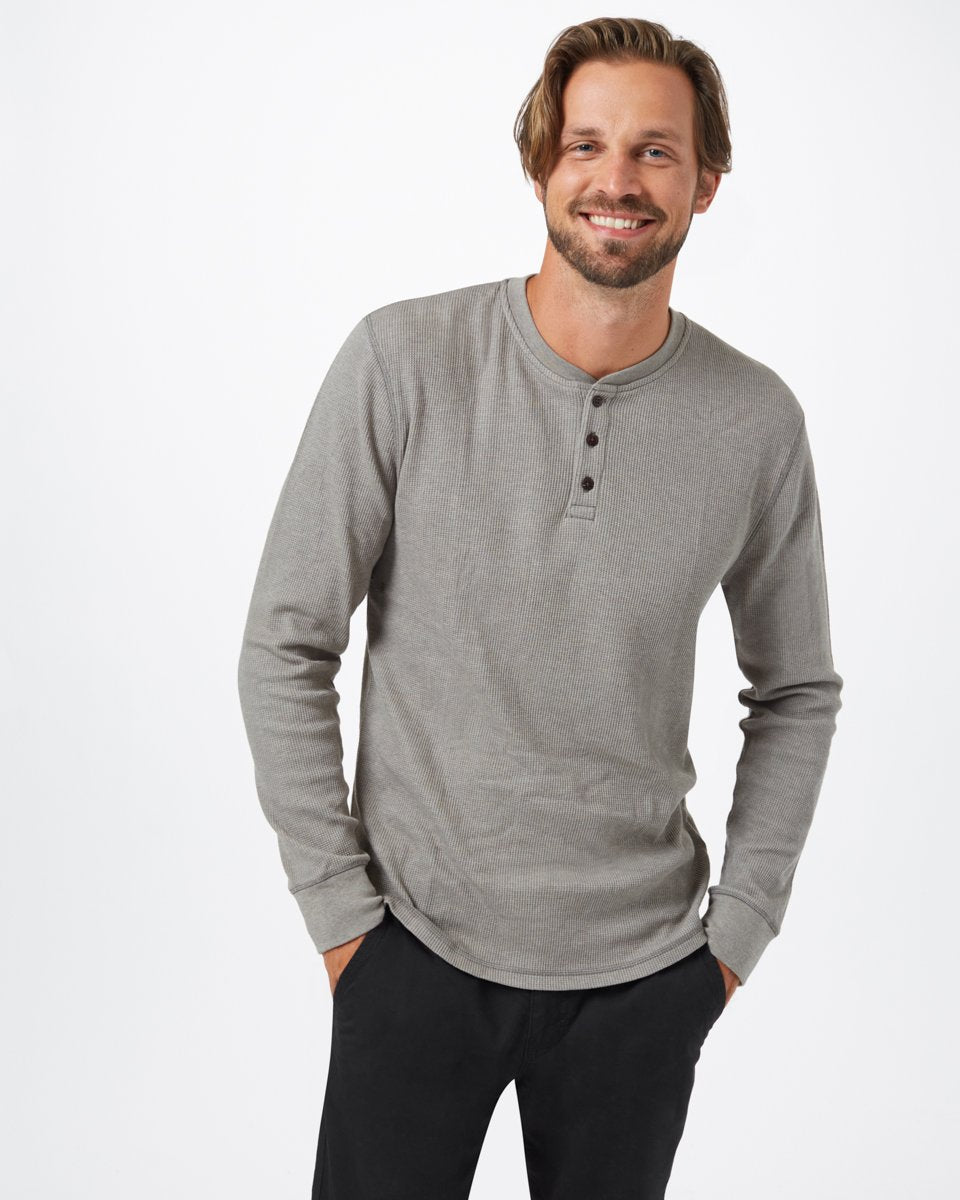 Green Men's Button Waffle Knit Sweatshirt