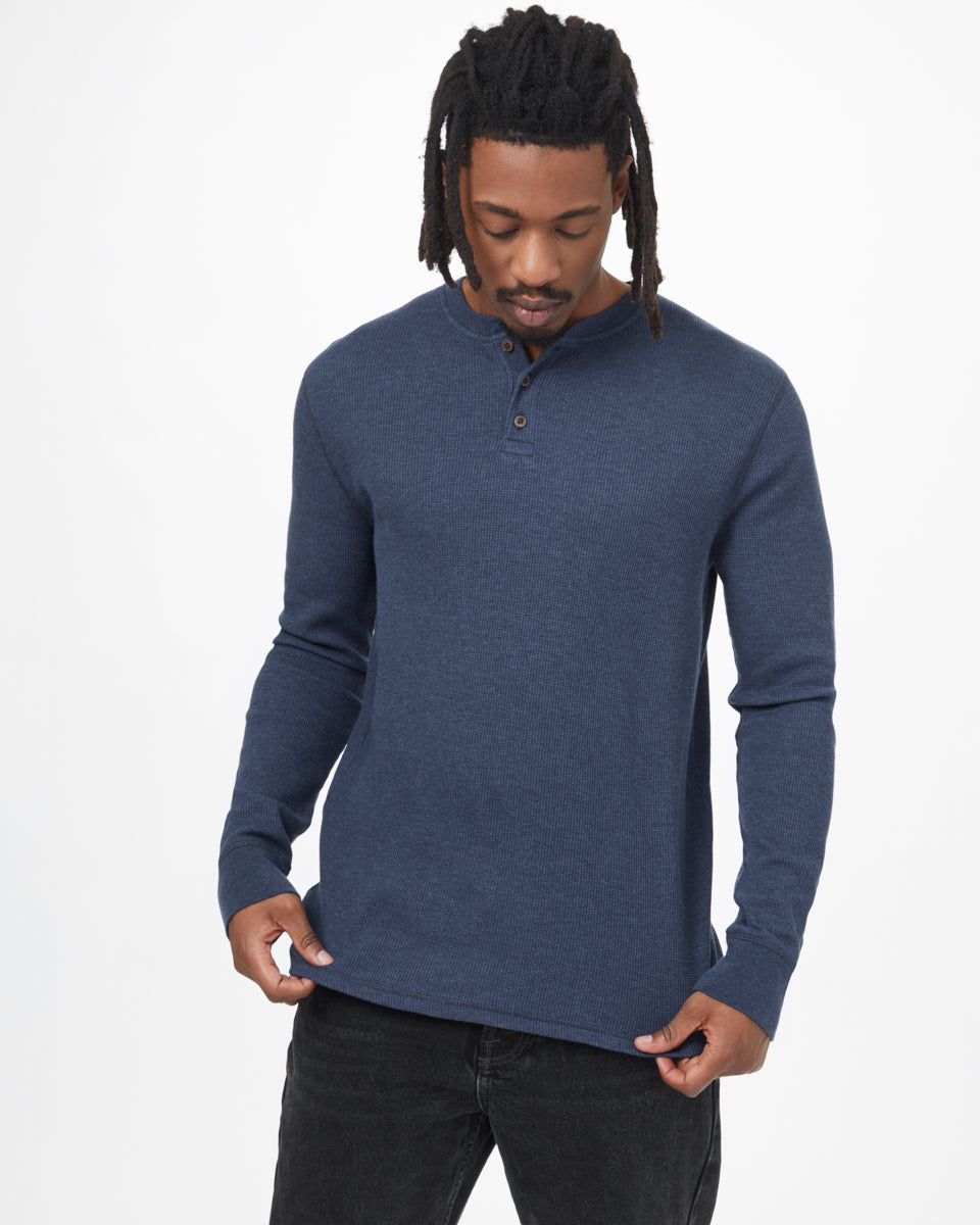 Blue Men's Button Waffle Knit Sweatshirt