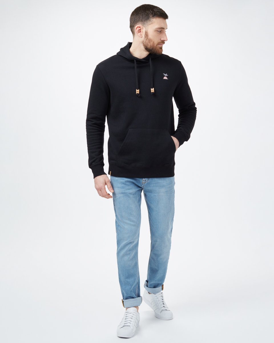 Black Men's Embroidered Pullover Hoodie