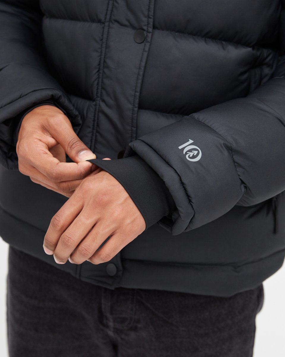 Black Water-Resistant Mid-Length Puffer Jacket