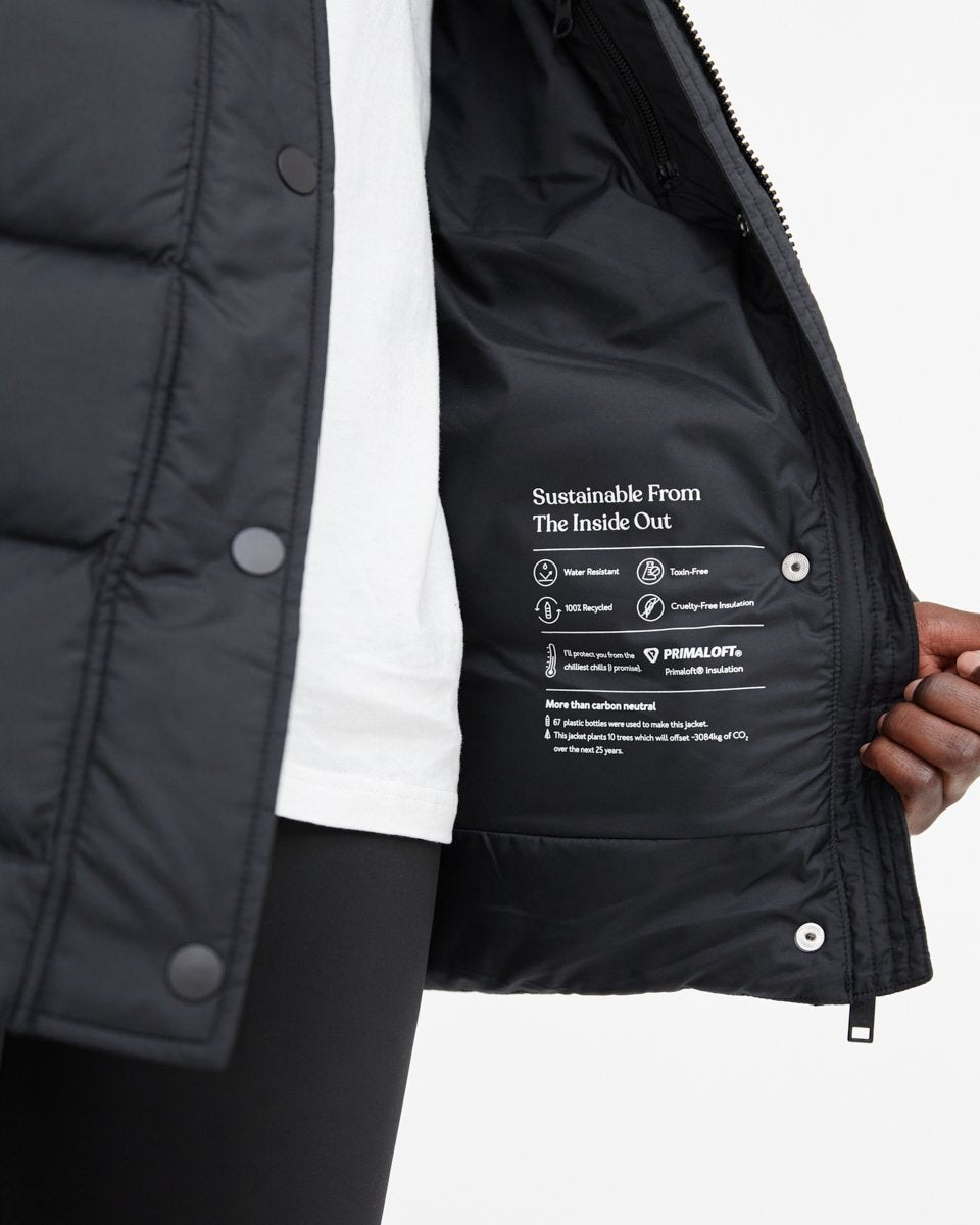 Black Water-Resistant Mid-Length Puffer Jacket