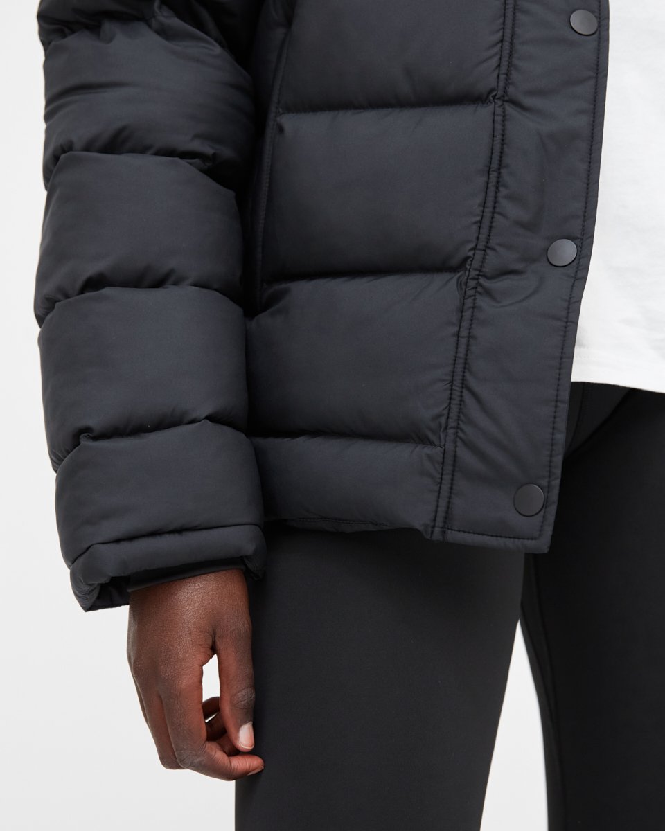 Black Water-Resistant Mid-Length Puffer Jacket