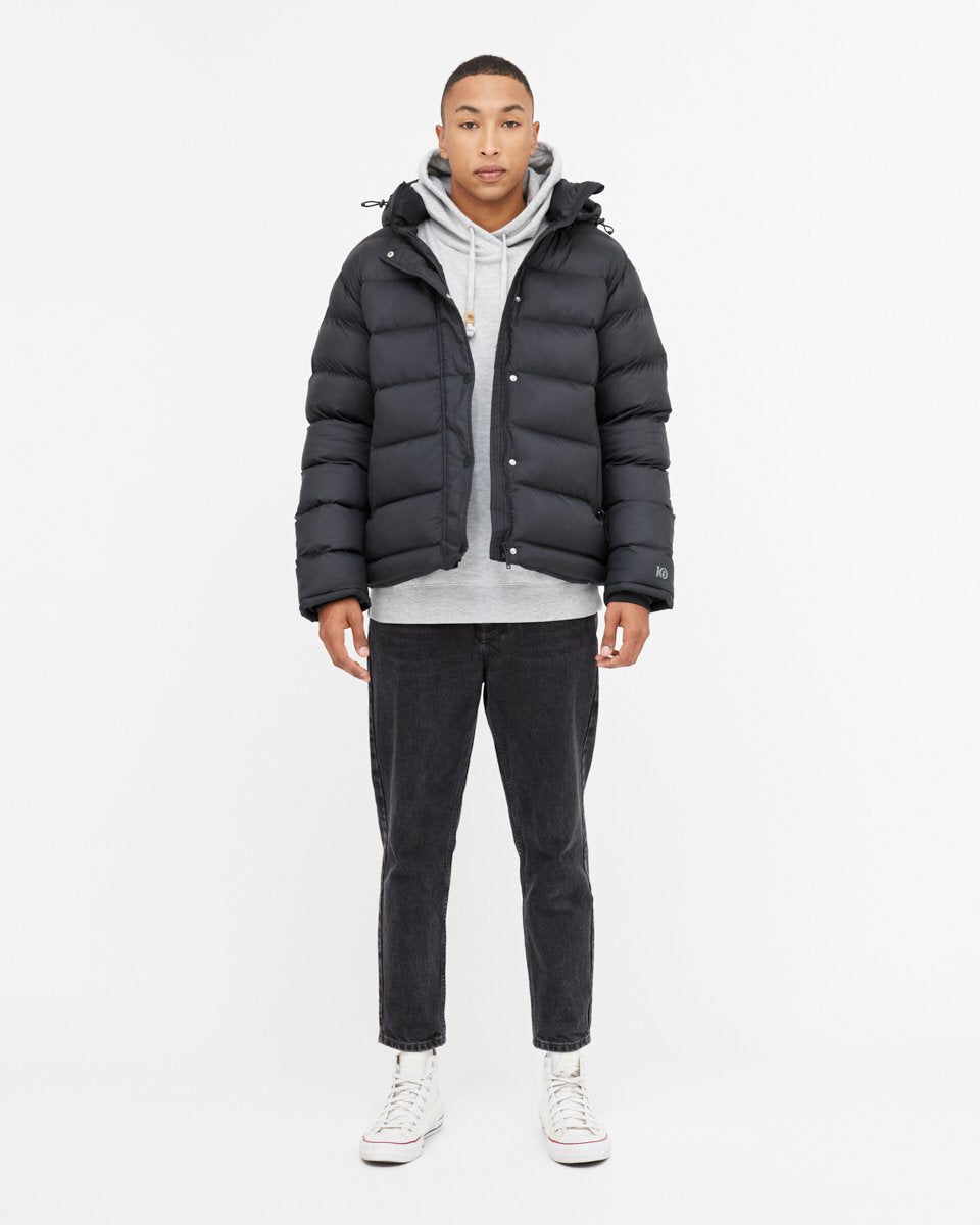 Black Water-Resistant Mid-Length Puffer Jacket